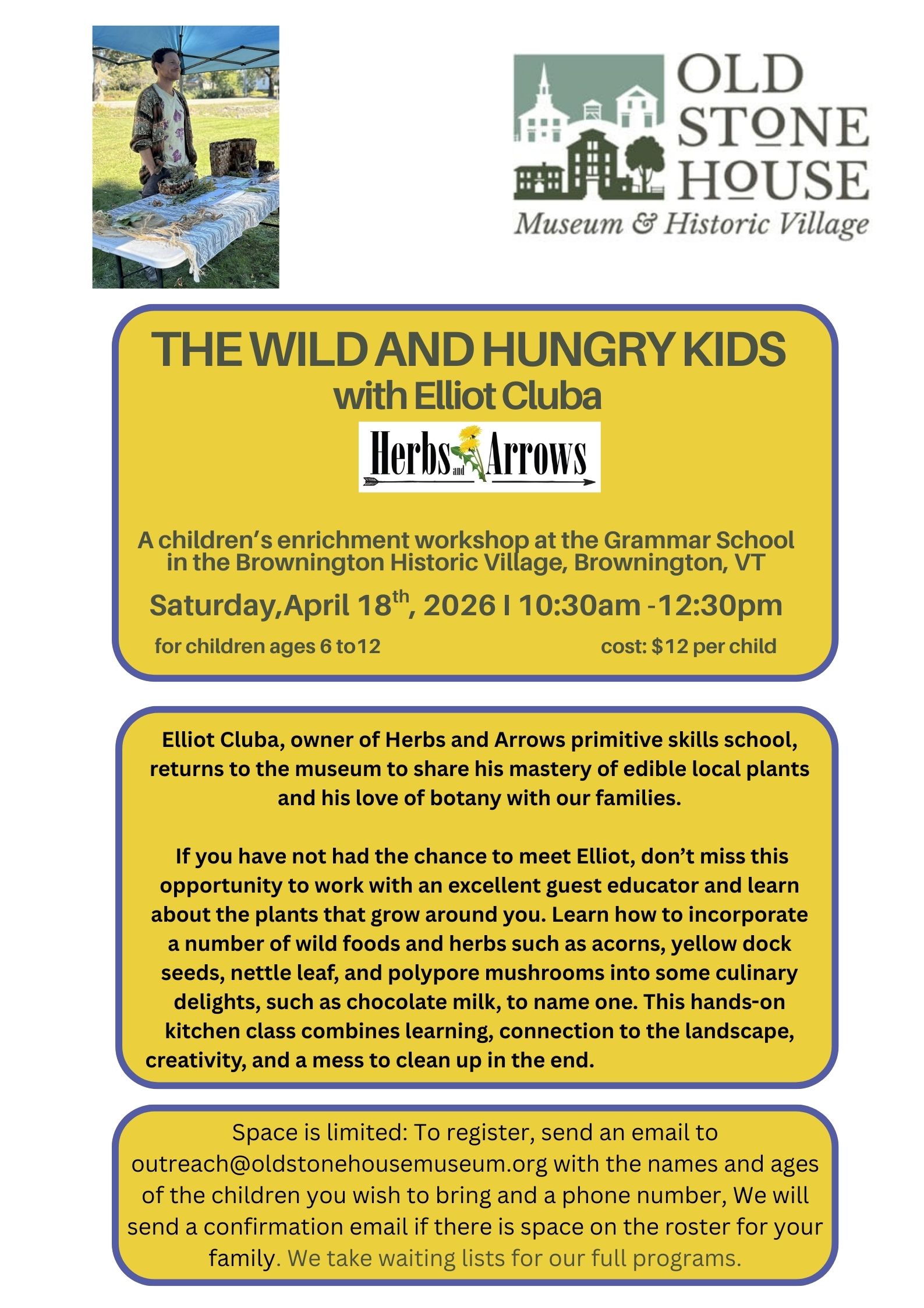 Flyer for Wild and Hungry Kids Children's enrichment program, Spring 2026