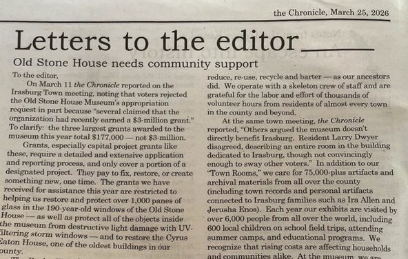 Old Stone House Museum Needs Community Support (Letter to the Editor)