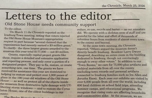 Image of Letter to the Editor Article in Newspaper